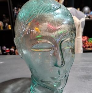 Vintage Elegant Green Glass Head Sculpture (Heavy)